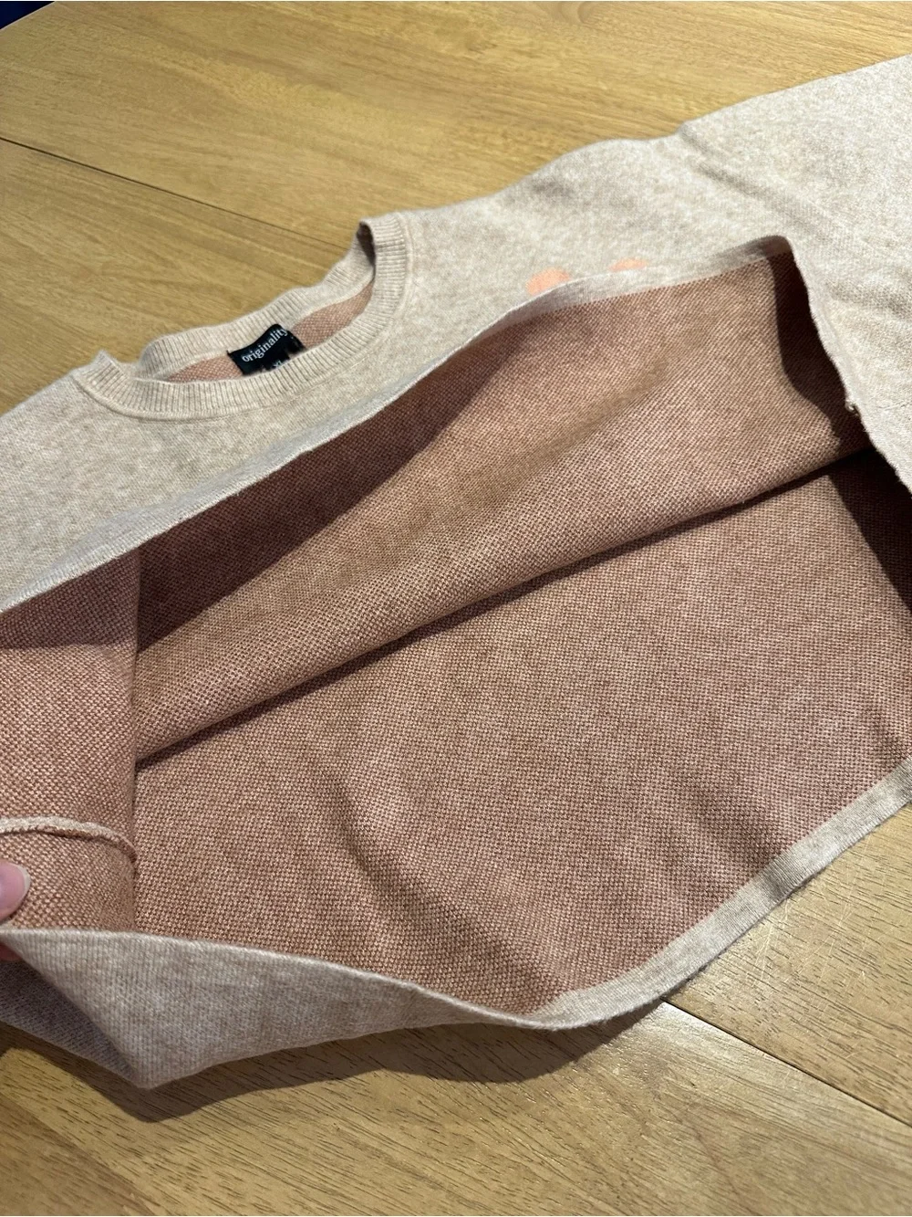 Originality Brand Beige Knit Cropped Sweater with Brown and Peach Flowers Size L